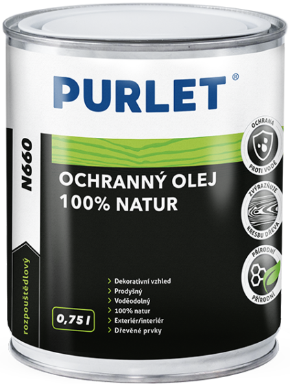 Přírodní ochranný olej 100% Natur na dřevo PURLET N660.