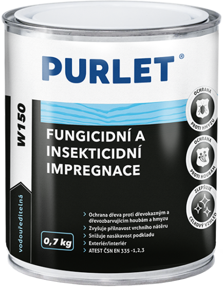 Fungicidní a insecticidní impregnace, penetrace na dřevo PURLET W150.